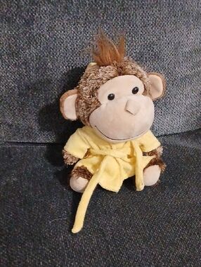 Plush Monkey Toy in Yellow Robe - Soft Brown Cuddly Stuffed Animal